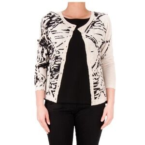 SANDWICH Beige Black Round Neck Button Front Lightweight Cardigan Size XS